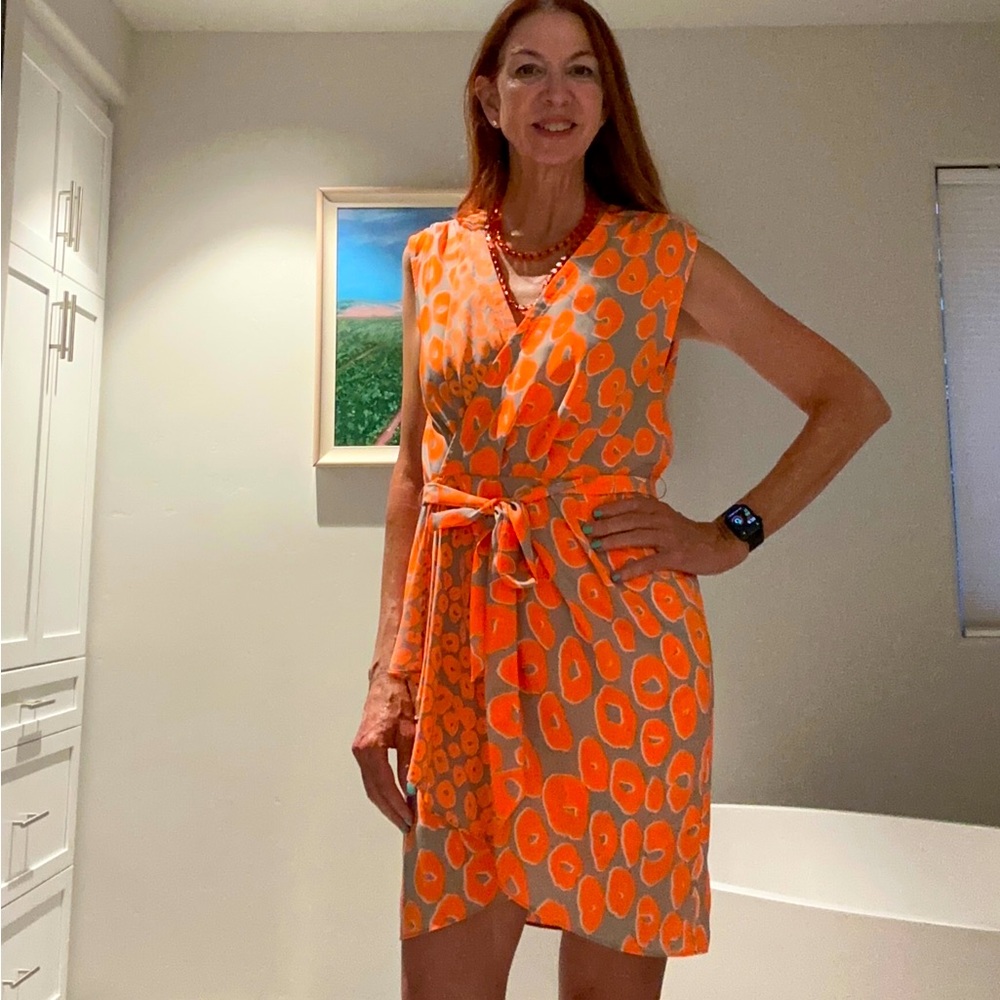 Yoana Baraschi dress faux wrap style in orange and gray print size S